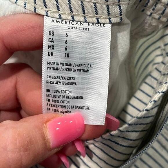 American Eagle Hi-Rise Tie Waist Shorts High Rise Striped Black White Size 6 - Picture 6 of 7